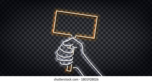 Vector realistic isolated neon sign of Fist holding a protest sign logo for template decoration and layout covering on the transparent background.