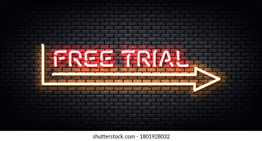 Vector realistic isolated neon sign of Free Trial frame logo for template decoration and layout covering on the wall background.