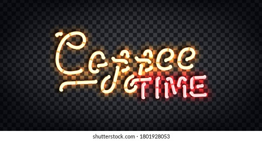 Vector realistic isolated neon sign of Coffee Time frame logo for template decoration and covering on the transparent background. Concept of cafe and coffee shop.
