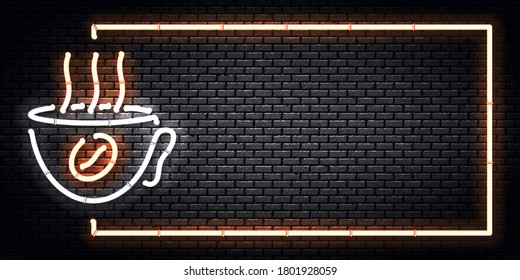 Vector realistic isolated neon sign of Coffee frame logo for template decoration and covering on the wall background. Concept of cafe and coffee shop.
