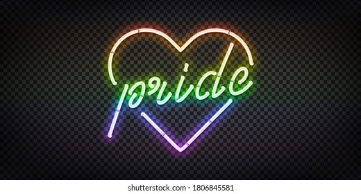 Vector realistic isolated neon sign of Pride Heart logo for template decoration and invitation covering on the transparent background.