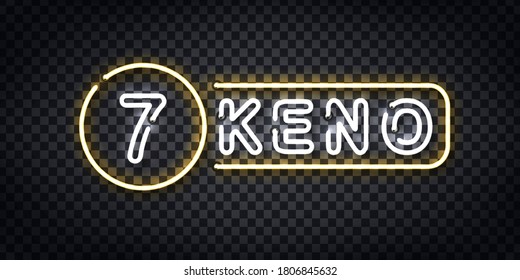 Vector realistic isolated neon sign of Keno logo for decoration and covering on the transparent background. Concept of jackpot and lottery.