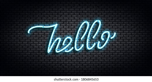 Vector realistic isolated neon sign of Hello greeting and welcoming concept for decoration and covering on the wall background.