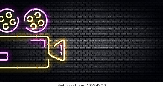 Vector realistic isolated neon sign of Cinema logo for template decoration and invitation covering on the wall background.