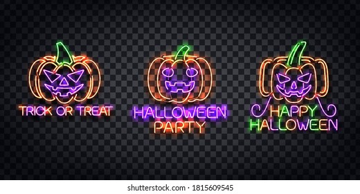 Vector realistic isolated neon sign of Halloween logo for template decoration and invitation covering on the transparent background.