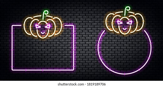 Vector realistic isolated neon sign of Halloween frame logo for template decoration and invitation covering on the wall background.