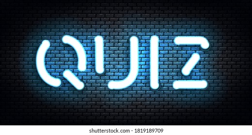 Vector realistas y aislado signo de neón del logotipo de Prueba para la decoración de plantillas y el recubrimiento en el fondo de la pared. Concepto de la noche y la pregunta de la trivia.