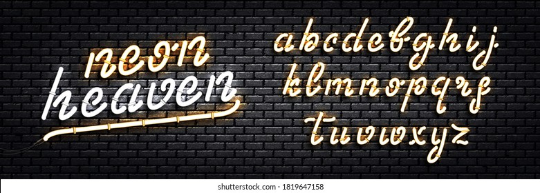 Vector Realistic Isolated Neon Sign Of Cursive Neon Font For Template Decoration And Covering On The Wall Background.