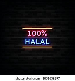Signo de neón aislado vectorial realista del logo de Halal Food