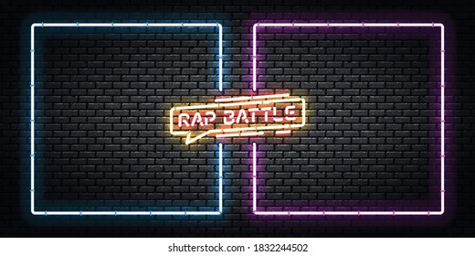 Vector realistic isolated neon sign of Rap Battle frames logo for template decoration and covering.