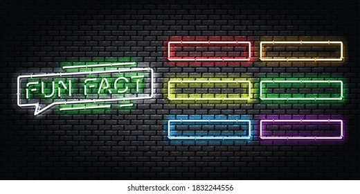 Vector realistas y aislado signo de neón de Fun Fact con el logotipo de los marcos para la decoración de plantillas y el diseño que cubre el fondo de la pared.