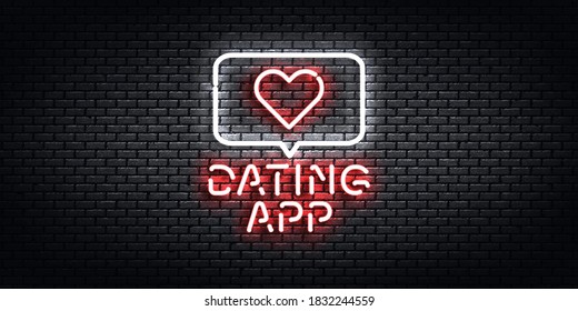 Vector realistic isolated neon sign of Dating App logo for template decoration and layout covering.