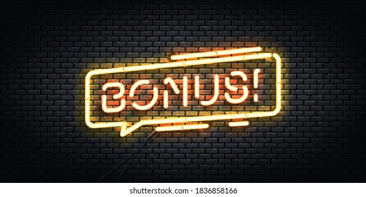 Vector realistic isolated neon sign of Bonus logo for decoration and covering.
