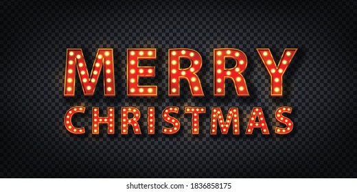 Vector realistas y aislado signo de neón del logotipo de la marquesina de Navidad de Feliz para la decoración de plantillas y el cubrimiento de invitaciones. Concepto de Feliz Año Nuevo.