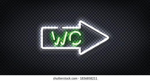 Vector realistic isolated neon sign of WC arrow logo for template decoration and layout covering.