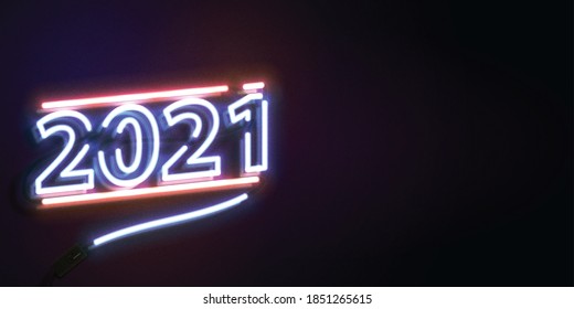 Vektor-realistisches, isoliertes Neonzeichen des 2021 Logos für die Vorlagendekoration und Einladung Werbefläche. Konzept des glücklichen Neujahrs und frohe Weihnachten.