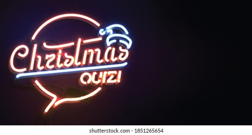 Vector Realistic Isolated Neon Sign Of Christmas Quiz Logo For Template Decoration And Invitation Covering. Concept Of Merry Christmas And Happy New Year.