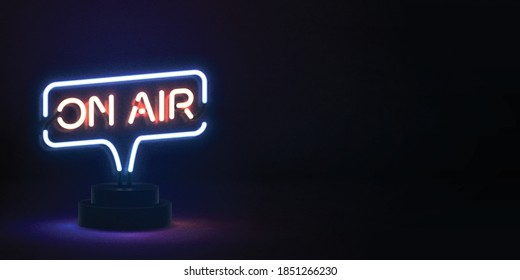 Vector realistic isolated neon sign of On Air with copy space for invitation decoration. Concept of podcast and live streaming.