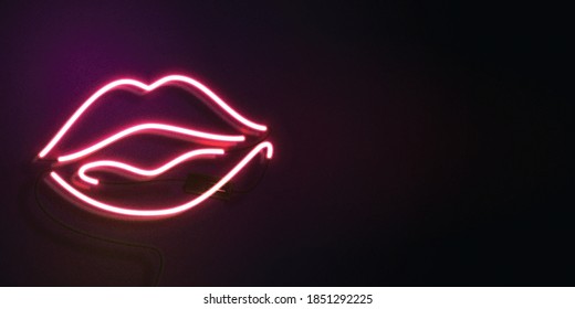 Signo de neón aislado vectorial realista del logotipo Lips con espacio de copia para la decoración y el recubrimiento.