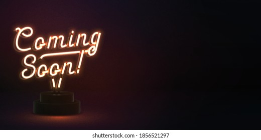 Vector realistic isolated neon sign of Coming Soon logo with copy space for template decoration and layout covering.