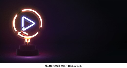 Señal de neón aislado y vectorial del logotipo del Video Player para decoración y cobertura. Concepto de medios sociales y estudio de películas.