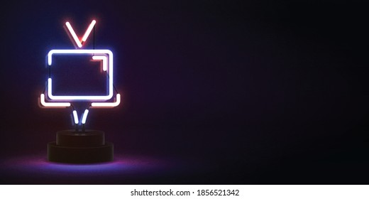 Vector realistic isolated neon sign of TV logo for template decoration and invitation covering. Concept of cinema.