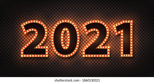 Vector realistic isolated neon sign of 2021 marquee logo for template decoration and invitation covering.