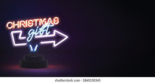 Vector realistic isolated neon sign of Christmas Gift for invitation decoration. Concept of bonus and promo code for happy new year.