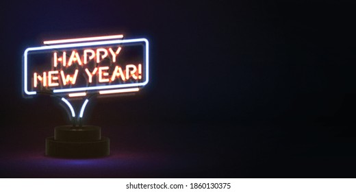 Vector realistic isolated neon sign of Merry Christmas and Happy New Year for invitation decoration.