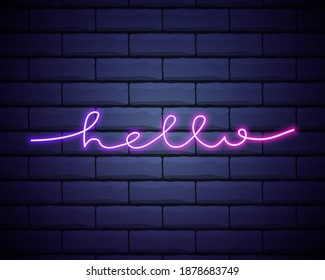Señal de neón aislado y vectorial del logotipo de la inscripción Hello para la decoración y el recubrimiento en el fondo de la pared