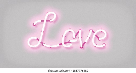 Vector realista, aislado signo de neón del logo de Amor en el fondo blanco. Concepto de Feliz Día de San Valentín.