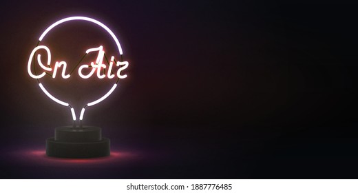 Vector realistic isolated neon sign of On Air with copy space for invitation decoration. Concept of podcast and live streaming.