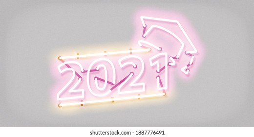 Vector realistic isolated neon sign of Graduation 2021 logo for invitation covering on the white background.