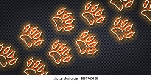 Señal de neón aislado vectorial realista del logo de Paw para la decoración y cobertura en el fondo transparente.
