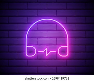 Vector realistic isolated neon sign of headset for decoration and covering on the wall background. Concept of music, dj and live concert