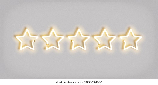 Vector realistic isolated neon sign of Five Golden Stars for decoration and covering on the white background. Concept of vip, luxury and rating.