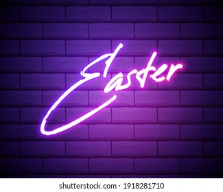Vector realistic isolated neon sign of Easter lettering for decoration and covering on the wall background. Concept of Happy Easter