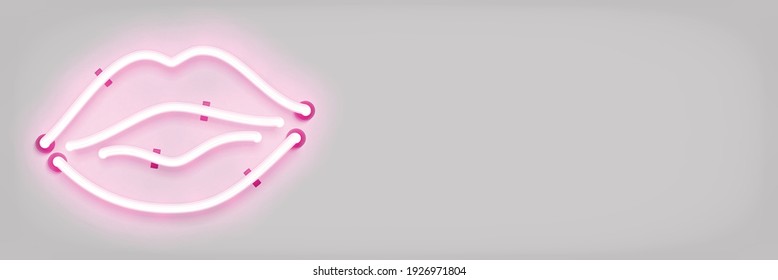 Vector realistic isolated neon sign of Pink Lips logo with copy space for decoration and covering.