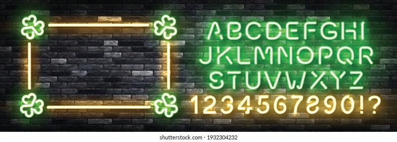 Vector realistic isolated neon sign of St. Patrick's Day frame with easy to change color font alphabet for template decoration and covering on the wall background.
