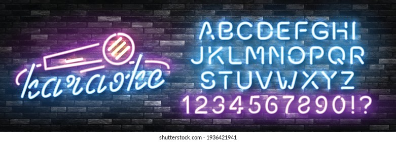 Vector realistic isolated neon sign of Karaoke with easy to change color font alphabet for template decoration and invitation covering on the wall background. Concept of karaoke, night club and music.