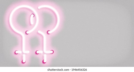 Signo de neón aislado vectorial realista de símbolo lesbiano con espacio de copia para la decoración de plantillas y el cubrimiento de invitaciones. Concepto de Orgullo.