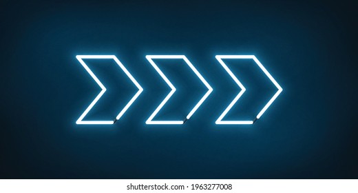 Vector realistic isolated neon sign of Arrow logo decoration and template covering on the blue background.