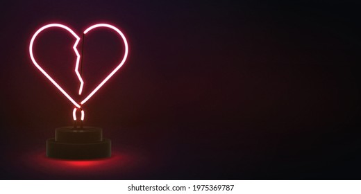 Vector realistic isolated neon sign of Broken Heart logo with copy space for template decoration and layout covering.