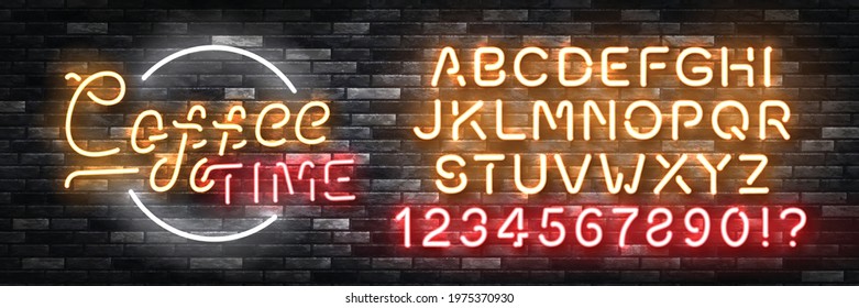 Vector realistic isolated neon sign of Coffee logo with easy to change color alphabet font for template decoration and covering on the wall background. Concept of cafe and coffee shop.