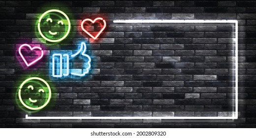 Vector realistic isolated neon sign of Social Media frame logo for template decoration and covering on the wall background.