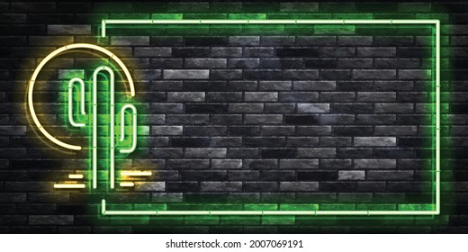 Vector realistic isolated neon sign of Cactus frame logo for template decoration and covering on the wall background.