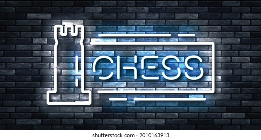 Vector realistic isolated neon sign of Chess logo for template decoration and covering on the wall background.