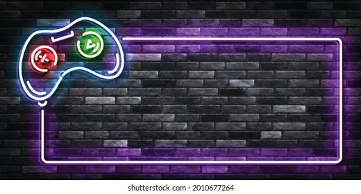 Vector realistic isolated neon sign of Gaming frame logo for template decoration and branding on the wall background.