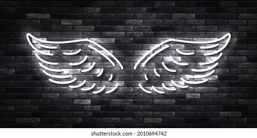 Vector realistic isolated neon sign of White Wings logo for template decoration and covering on the wall background.