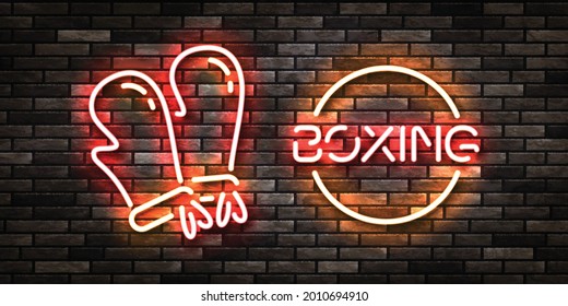 Vector realistic isolated neon sign of Boxing logo for template decoration and covering on the wall background.